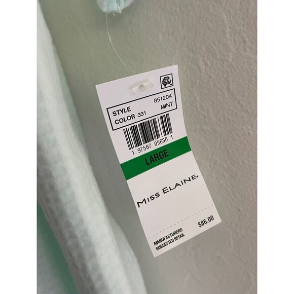 Miss Elaine L Robe Mint Green Soft Knit Embroidered Snap Buttons Knee Length NEW - Picture 3 of 8